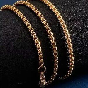 🆕 Awesome 20" Round Box Chain 4mm Wide 18K Gold 🆕